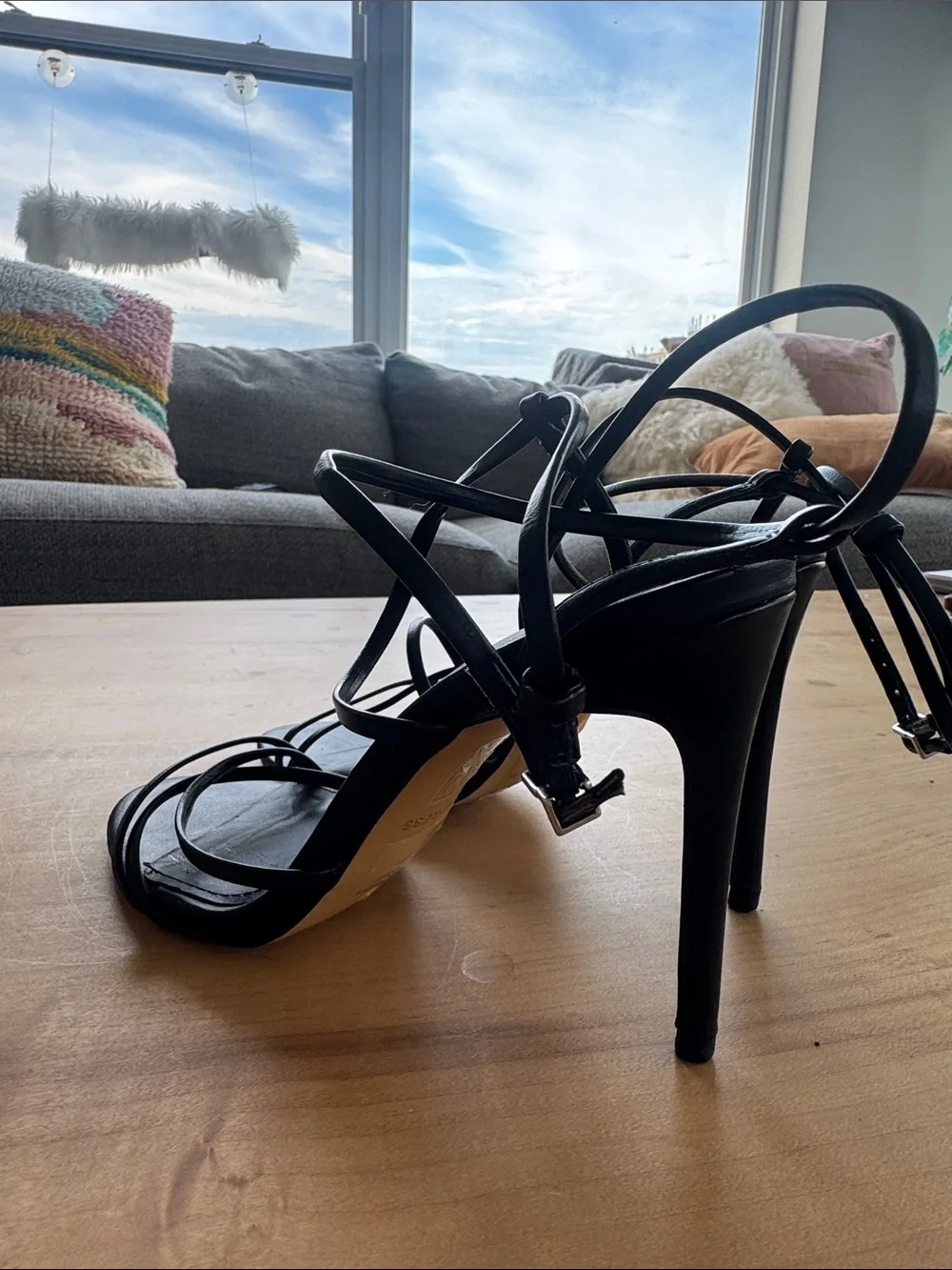 Express Black Strappy Ankle-Tie Heeled Sandals Size 7 Strappy Heels